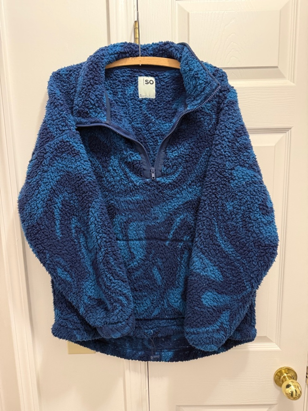 SO Women's Blue Patterned Half-Zip Sherpa Pullover